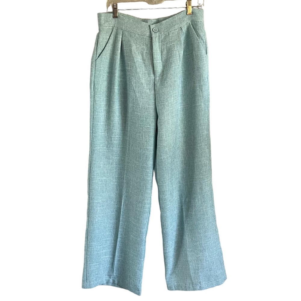 Cider Light Blue High Rise Wide Leg Pleated Woven Trouser Pants Size XL